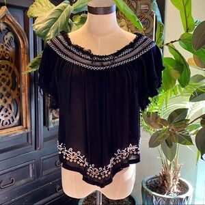 Surf Gypsy shredded trim embroidered crop peasant